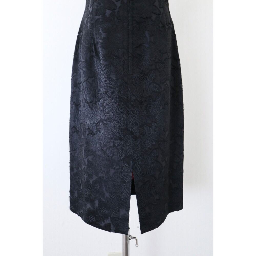 Vintage 1960s Boat Neck Sheath Dress Bow Front Short Sleeve Jacquard Black - Picture 9 of 11